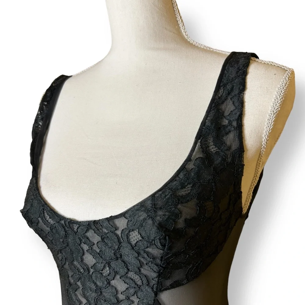 Vintage Black Blanche by Ralph Montenero Lace Mesh Maxi Long Slip Dress Size XS - Picture 3 of 12